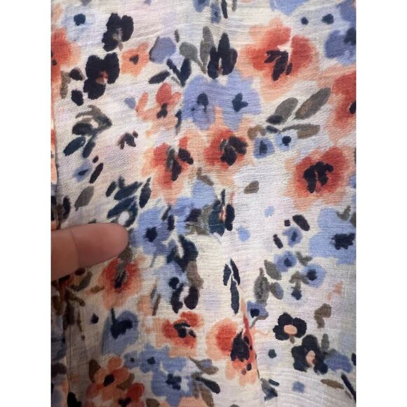 Free/Quent Top Size LG Floral Print Ruffled Collar Short Sleeve - Picture 5 of 7